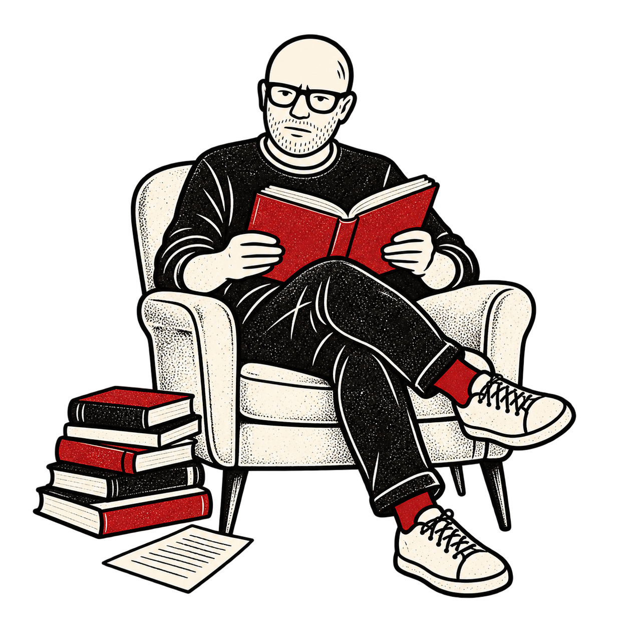 Raffaele Rutigliano in poltrona con un libro rosso